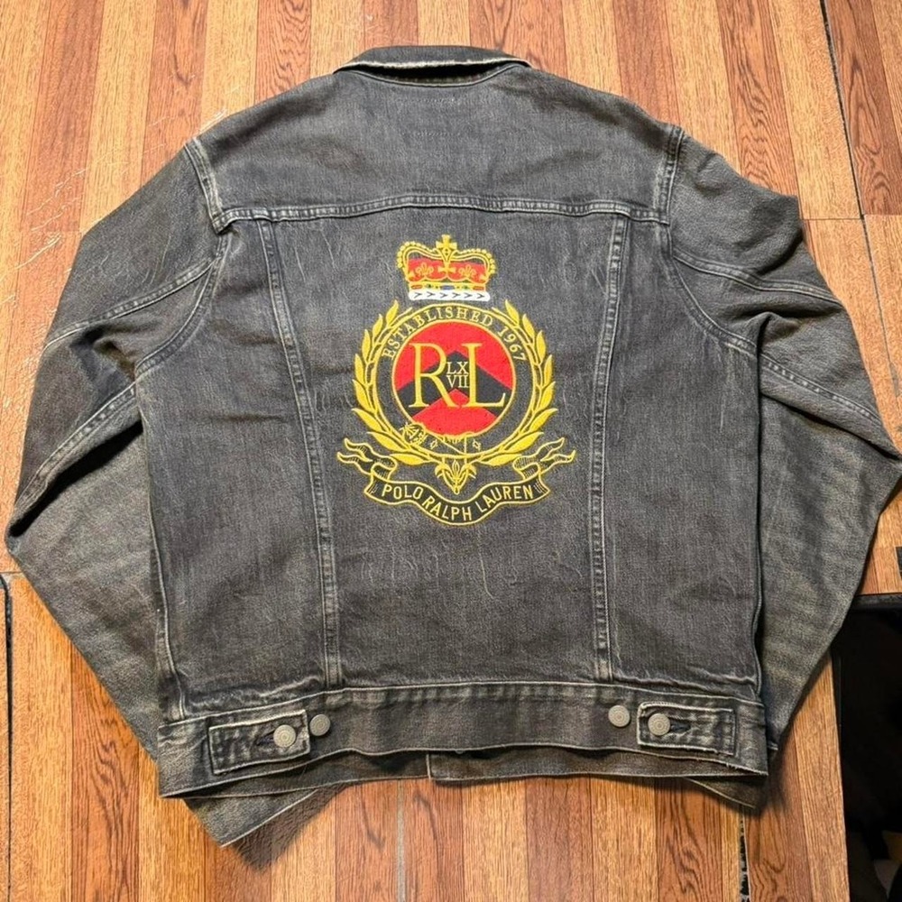 Polo Ralph Lauren Grey Crown Crest Trucker Jean Denim Jacket Fits Small